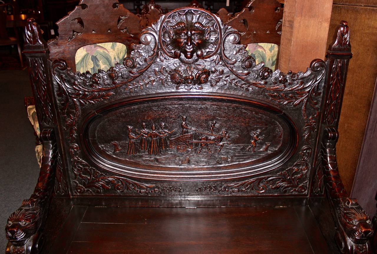 Other Belgian Oak Heavily Carved Hall Bench For Sale