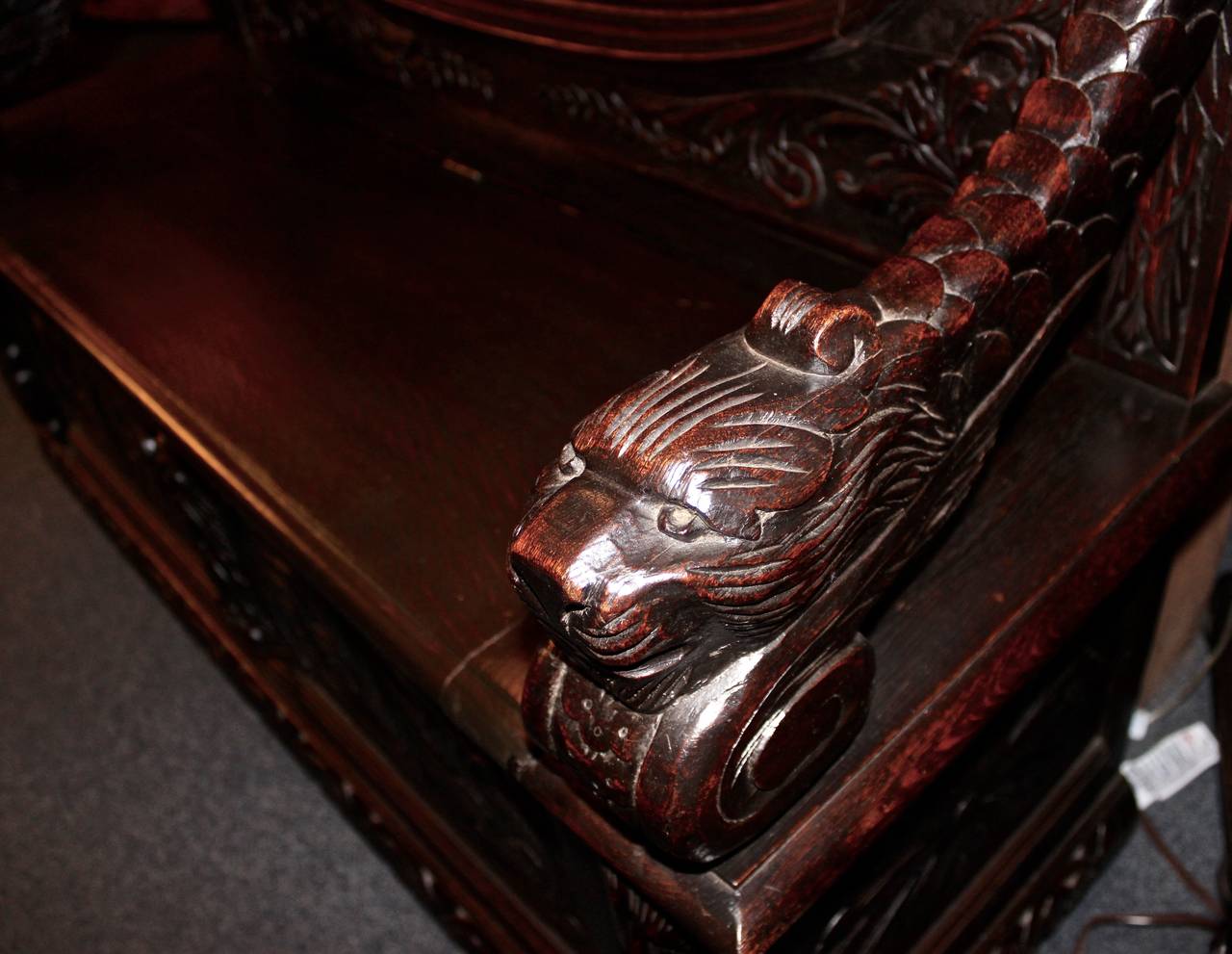 Belgian Oak Heavily Carved Hall Bench For Sale 4