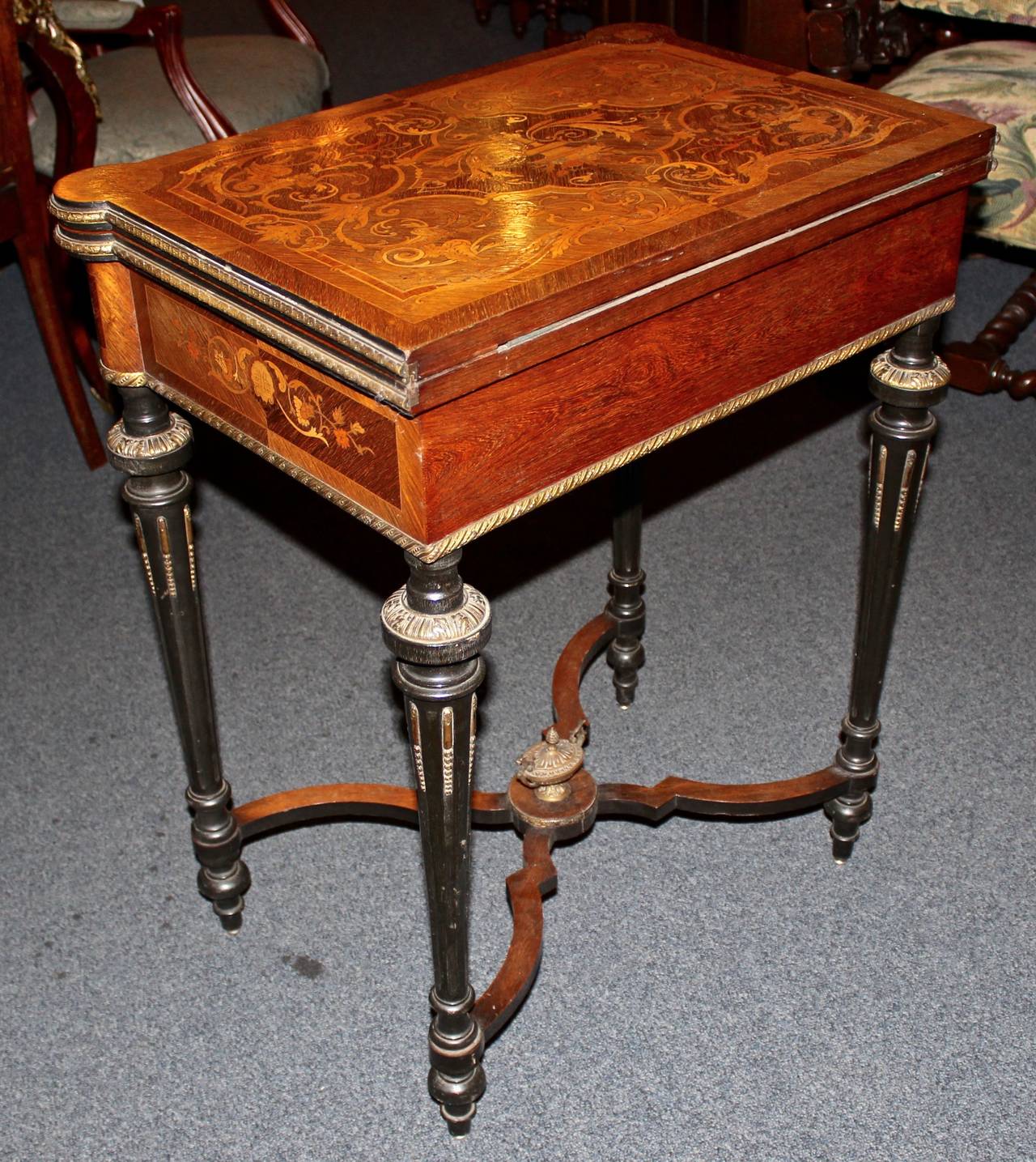Early 20th Century French Inlaid Walnut Game Table In Good Condition In Santa Ana, CA