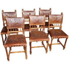 Set of Six Renaissance Style Embossed Leather Chairs