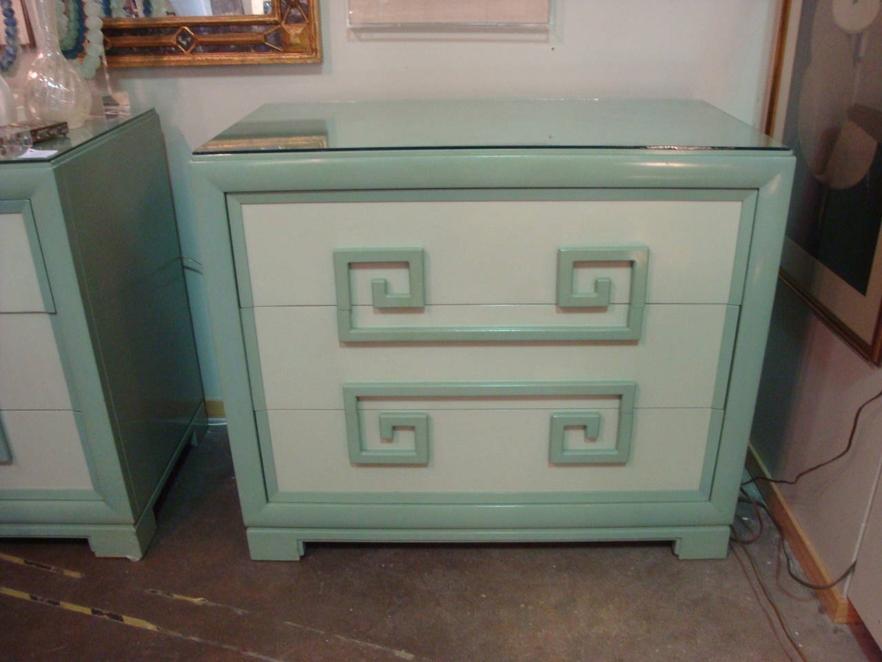 This is a pair of 1949 kittenger chests with original paint in excellent condition