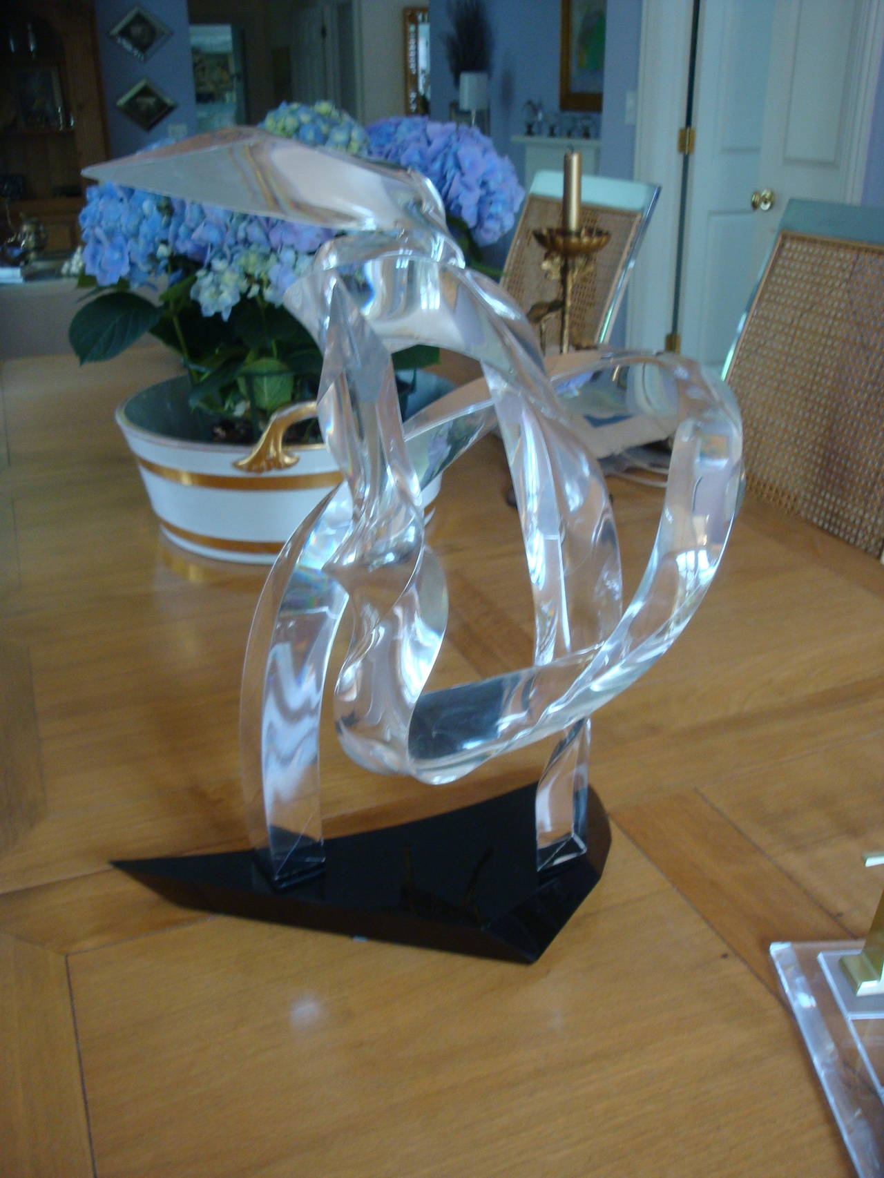 This is a late 1900 abstract Lucite sculpture signed Ma.