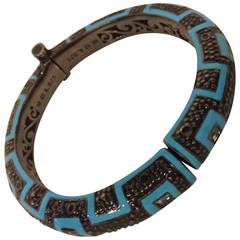 MCL Enamel and Aquamarine Hinged Bracelet