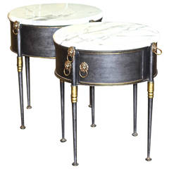 Pair of Steel and Marble Side Tables by Trouvailles Furniture, Inc.