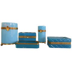 Group of Five Continental Blue Opaline Glass Table Articles
