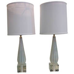 Pair of Vintage Murano and Lucite Lamps
