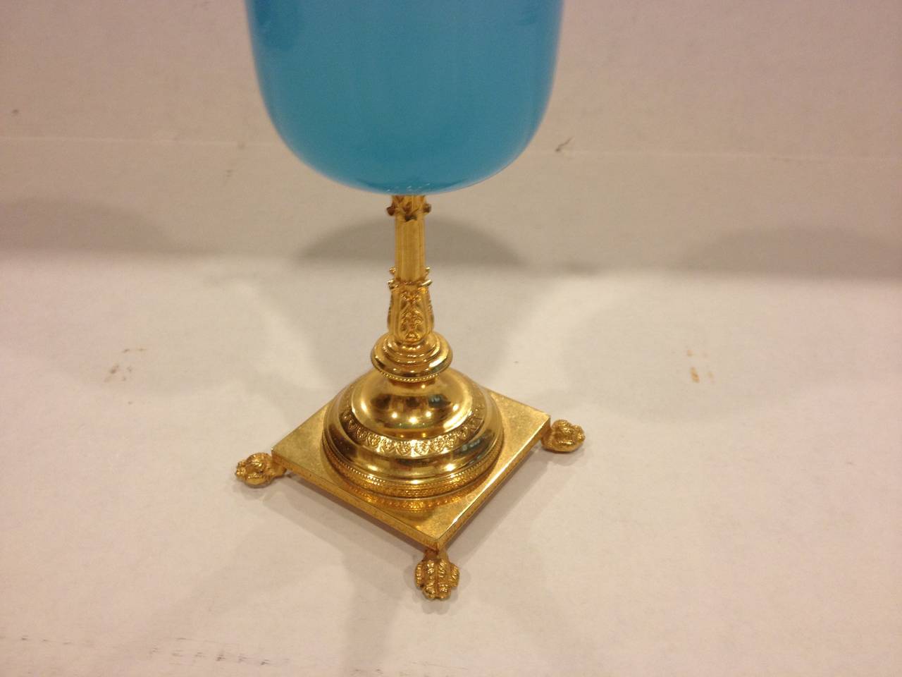 French Blue Opaline Glass Covered Urn In Excellent Condition In Winnetka, IL