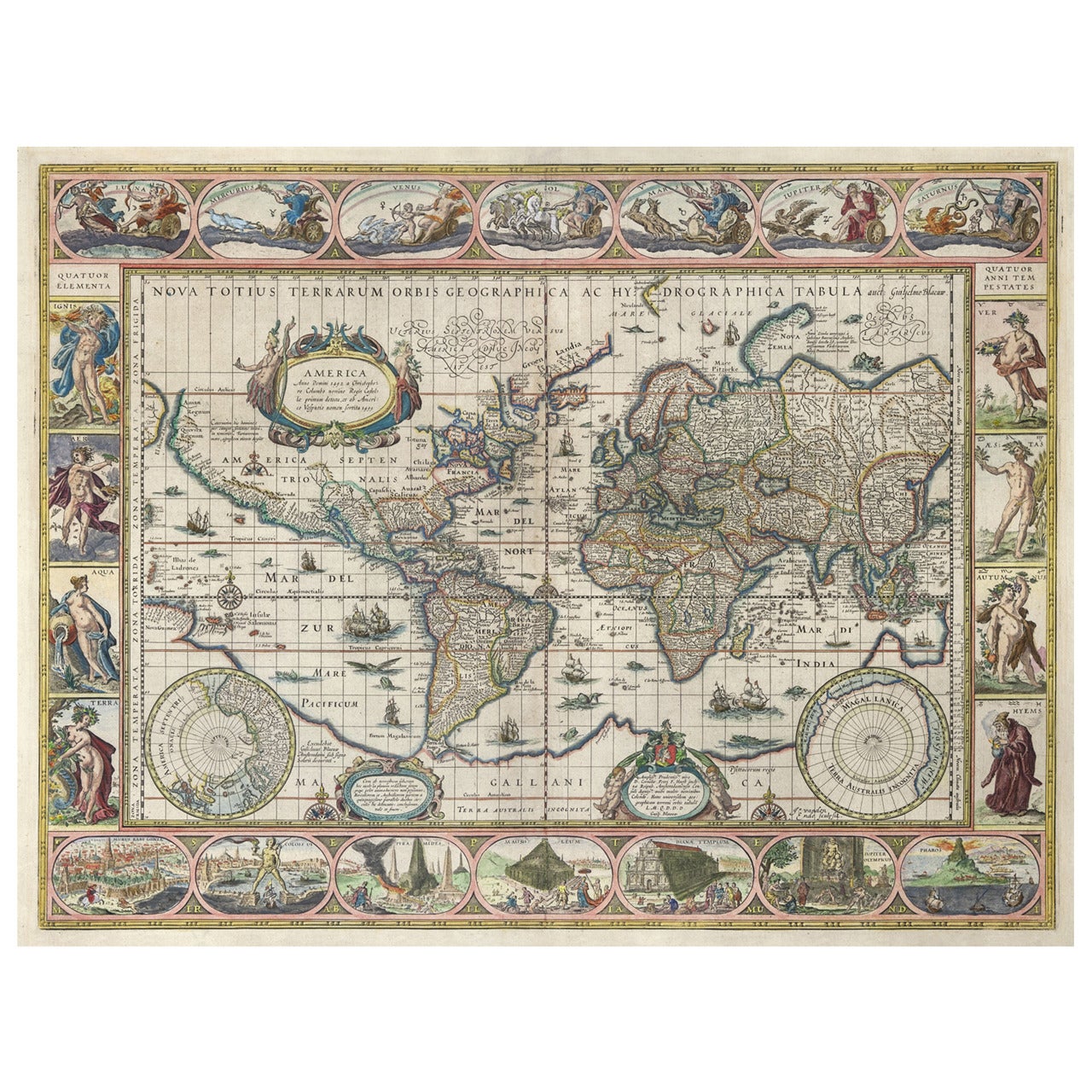 Nova Totius Terrarum Orbis Geographica Ac Hydrographica Tabula, 1638 For Sale