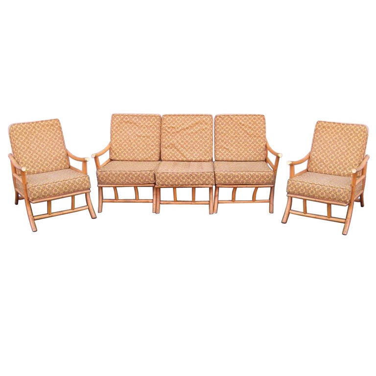 Set of Rattan Klismos Sun Room Chairs For Sale