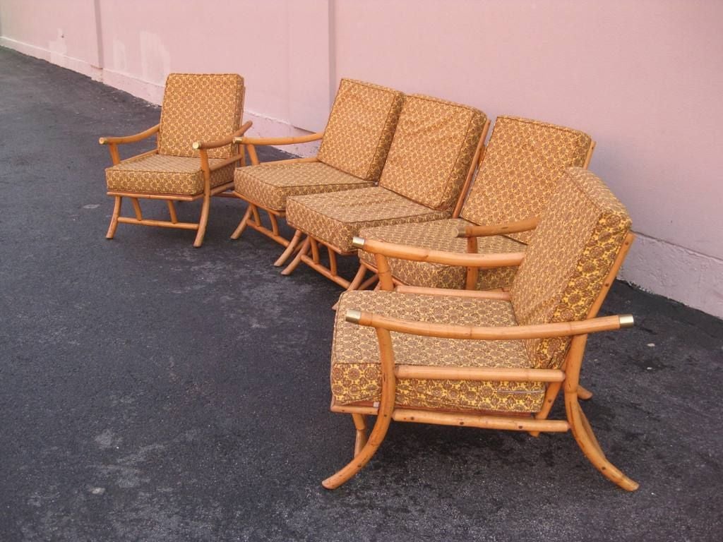 Mid-Century Modern Set of Rattan Klismos Sun Room Chairs For Sale