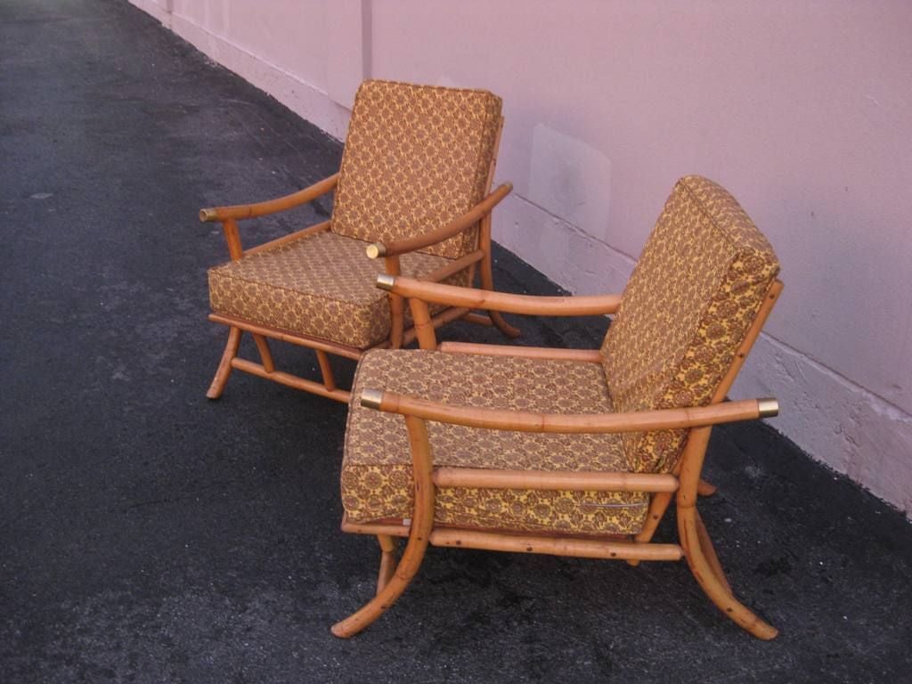 American Set of Rattan Klismos Sun Room Chairs For Sale