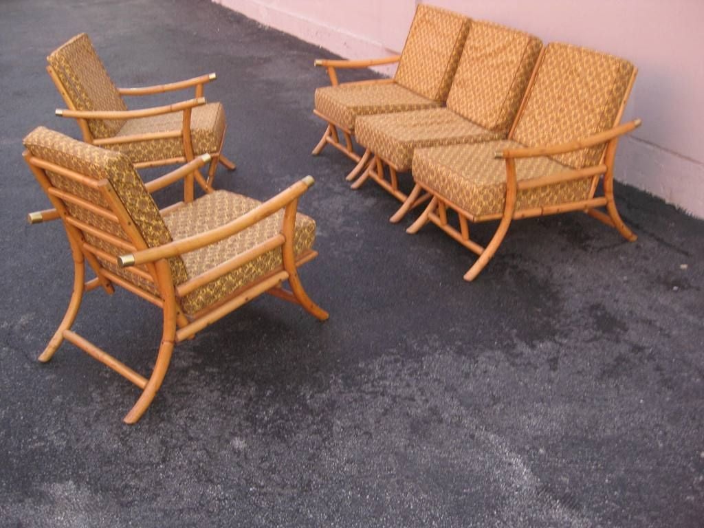 20th Century Set of Rattan Klismos Sun Room Chairs For Sale