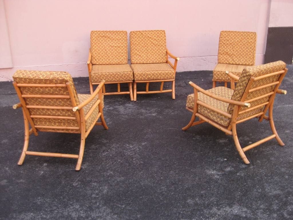 Set of Rattan Klismos Sun Room Chairs For Sale 1
