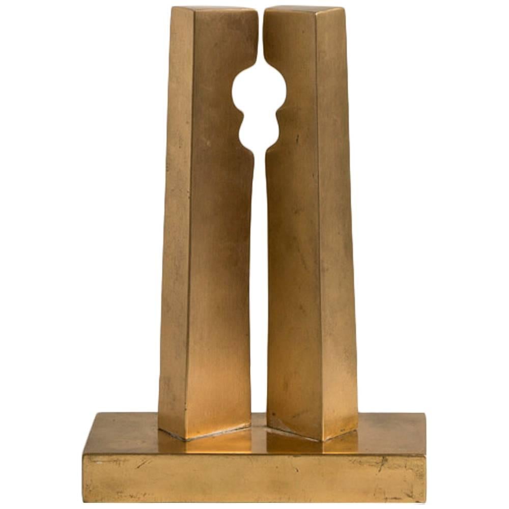 Brass Modernist Sculpture Signed For Sale