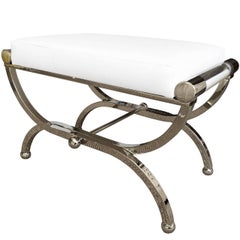 Large Charles Hollis Jones Empire Style Bench in Nickel and Lucite