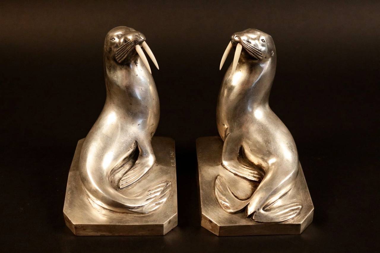 Silvered Bronze Art Deco Bookends 1