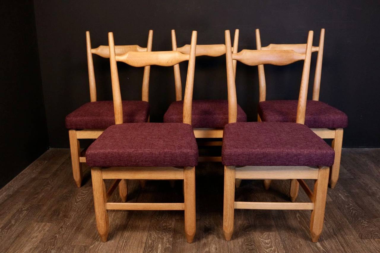 Mid-20th Century Set of Five Chairs by Guillerme et Chambron