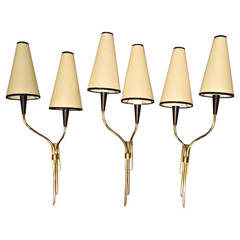 Set of Three Double 1959s Sconces by Maison Lunel