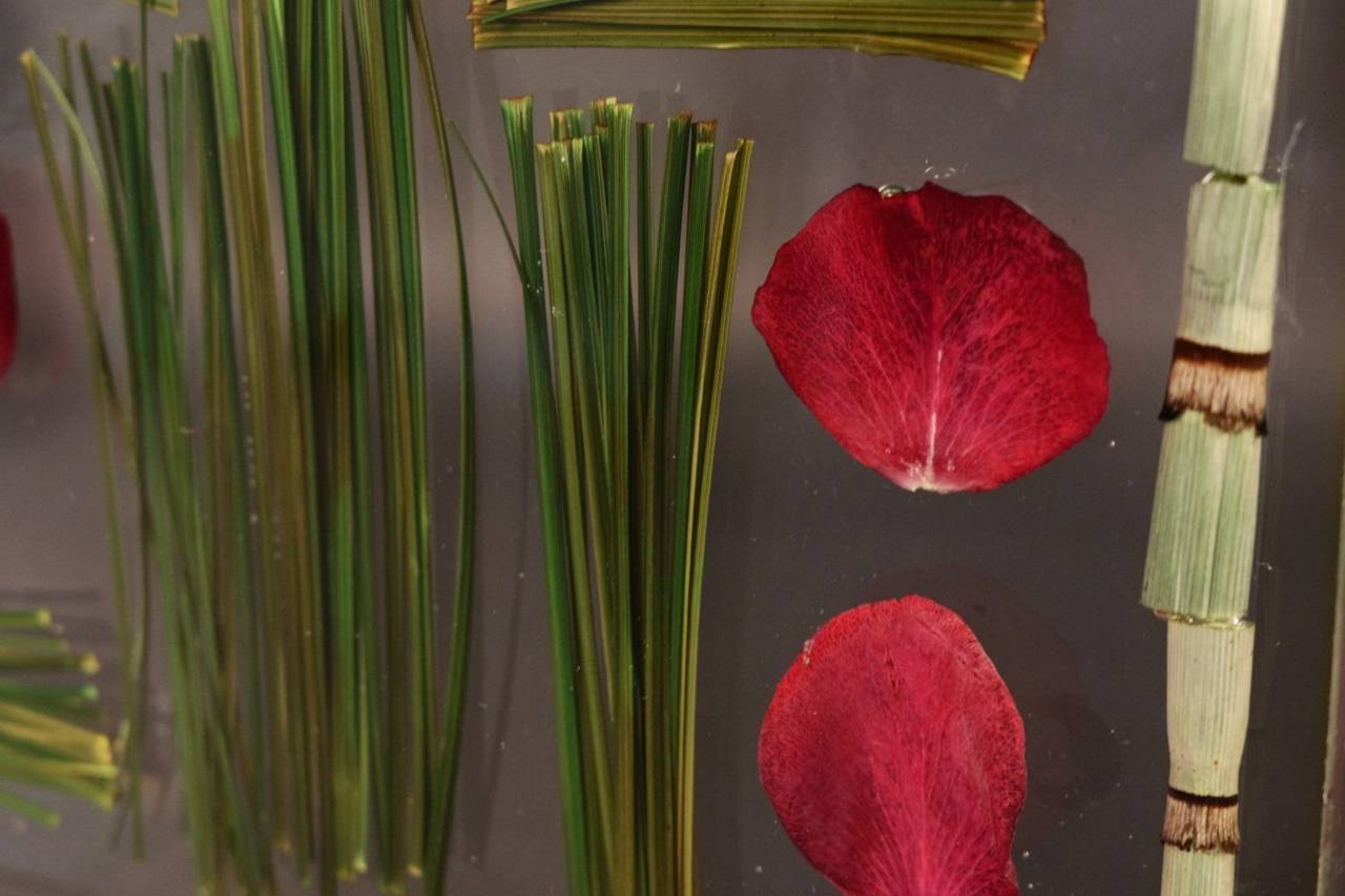 Mid-Century Modern 1970s Lamp with Inlaid Flowers