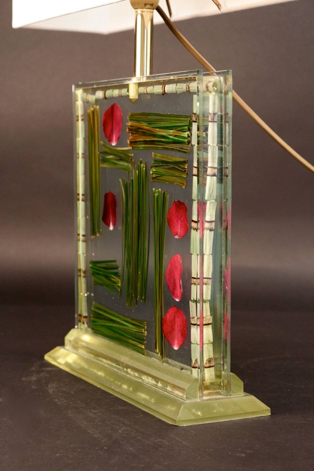 French 1970s Lamp with Inlaid Flowers