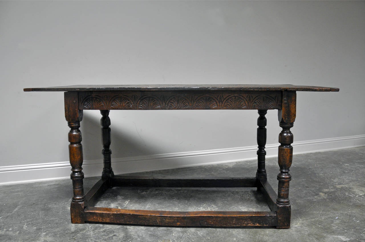 18th Century Spanish Table with Trestle Base in Oak In Distressed Condition In Houston, TX