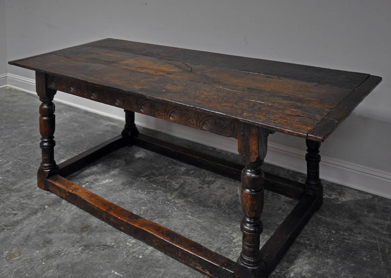 Renaissance Revival 18th Century Spanish Table with Trestle Base in Oak