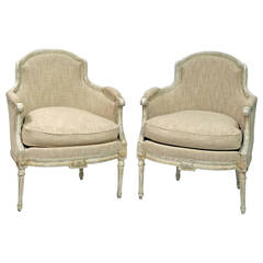 Pair of Louis XVI French Bergere Chairs, Painted