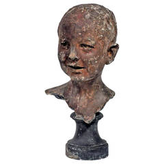 19th Century French Plaster Head of Young Boy
