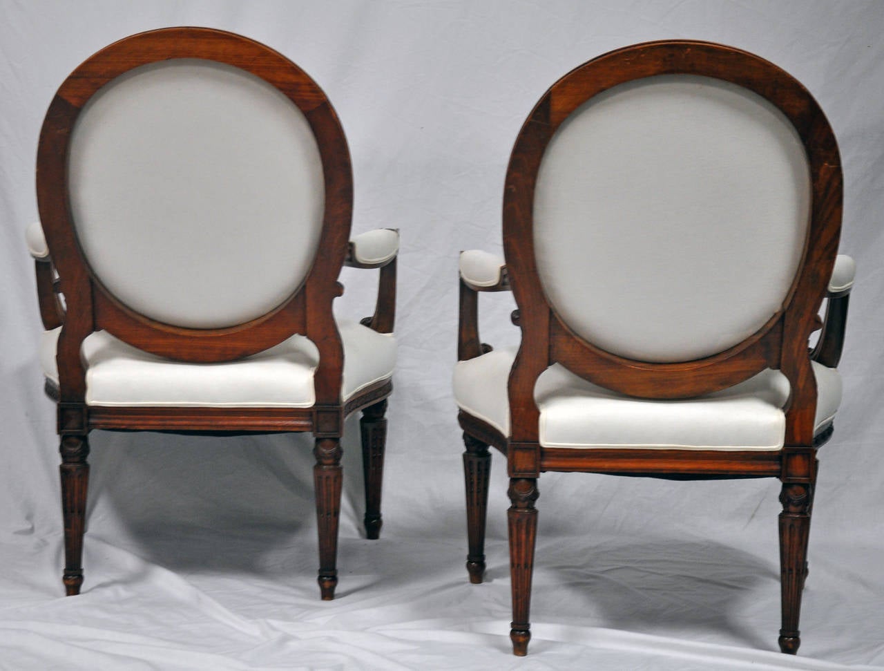 Carved Pair of 19th Century French Louis XVI Style Fauteuil in Walnut