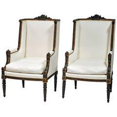 Pair of Exceptional 19th Century Louis XVI Style Bergeres