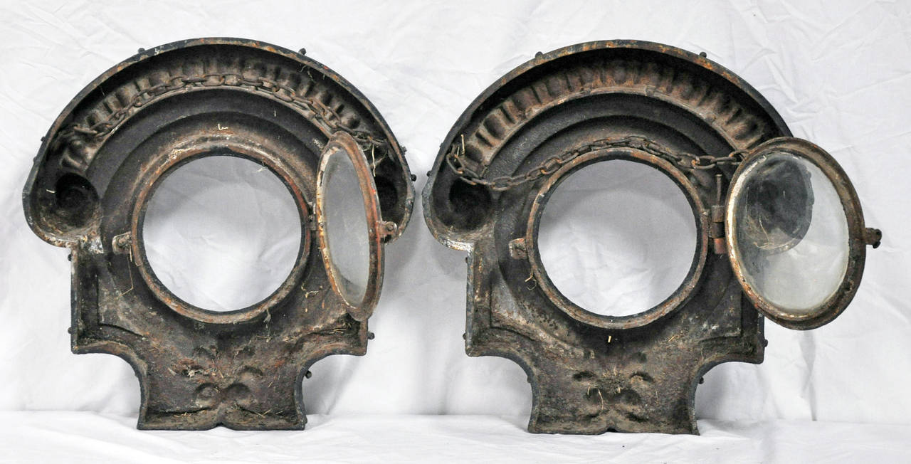 19th Century Pair of French Cast Iron Bull's Eye Windows