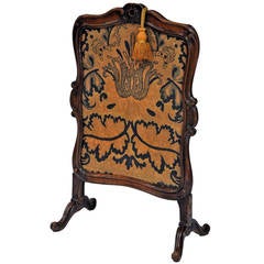 19th Century French Fire Screen with Needlepoint
