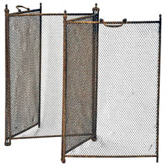 Antique French Folding Wire Mesh Fire Screen