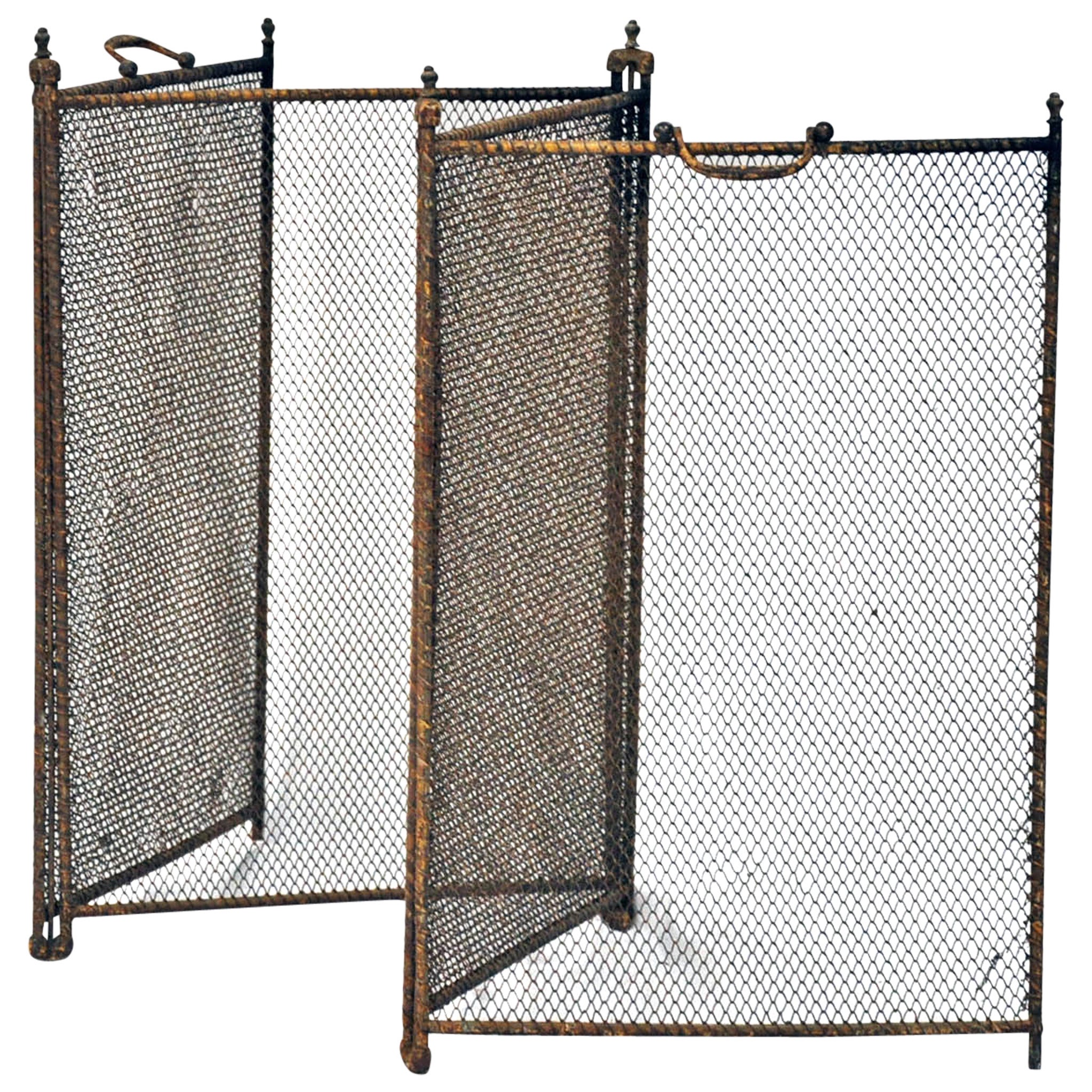 Vintage French Folding Wire Mesh Fire Screen