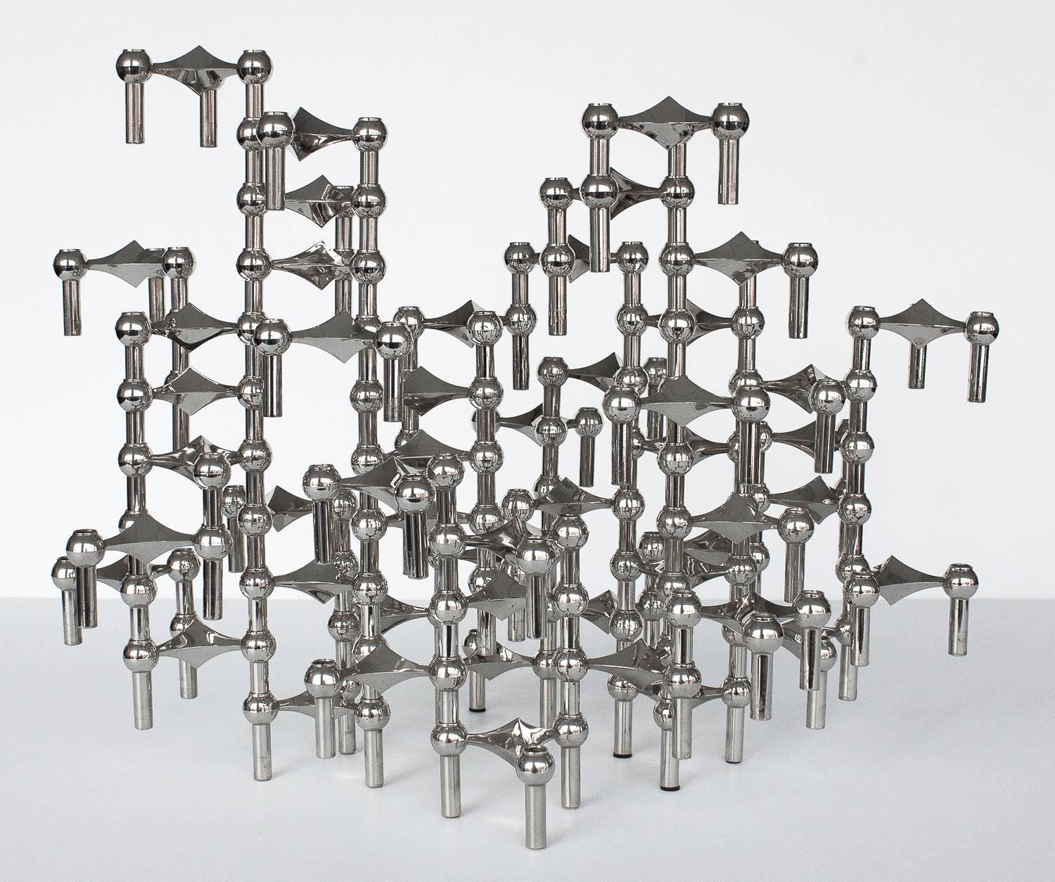 Mid-Century Modern Set of 56 Piece Modular Candlestick Sculpture by Fritz Nagel and Caesar Stoffi