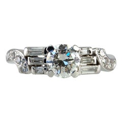 Art Deco 0.87 Carat Diamond and Platinum Engagement Ring