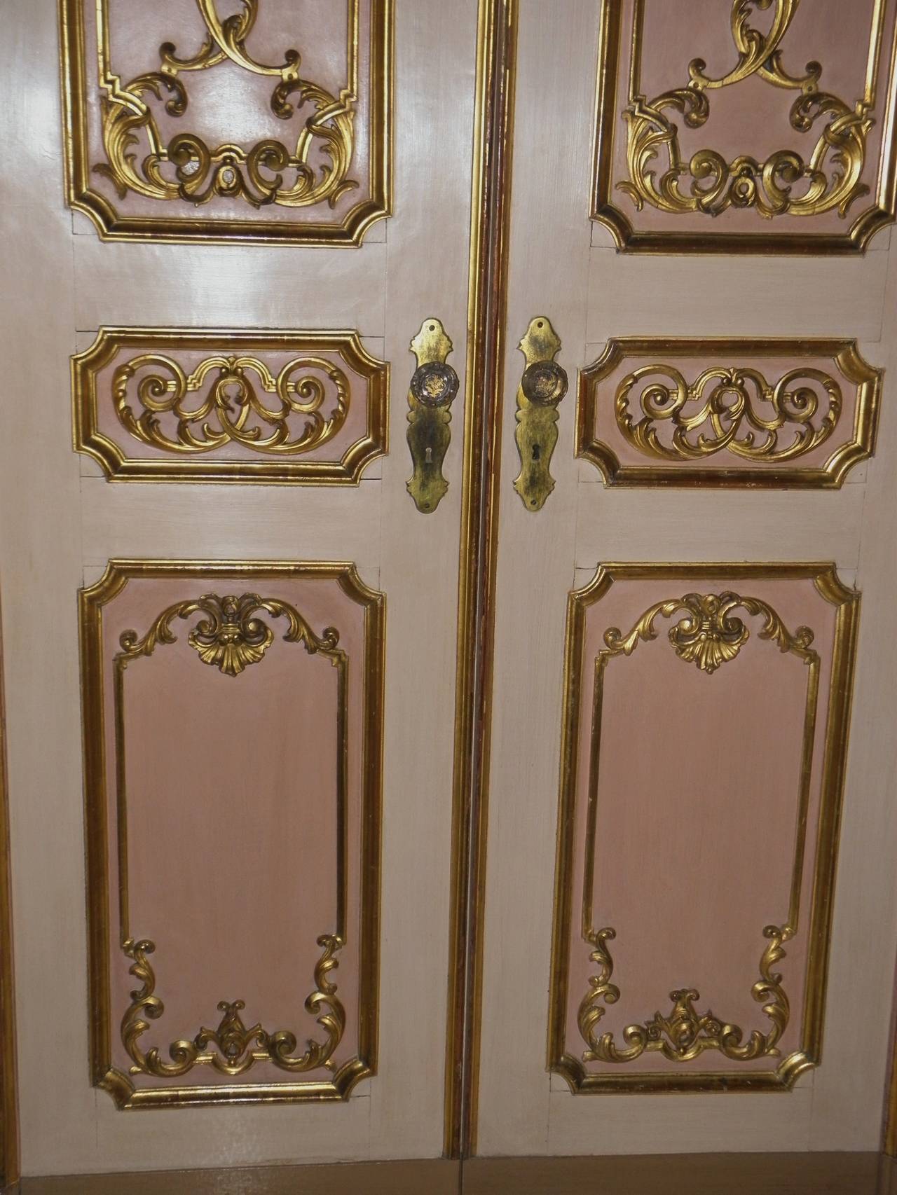 Canvas Four-Piece 18th Century Lacquered and Gilded Double Doors For Sale