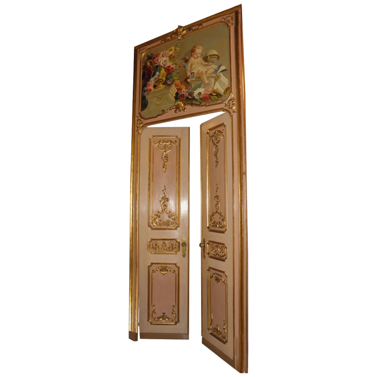 Four-Piece 18th Century Lacquered and Gilded Double Doors For Sale