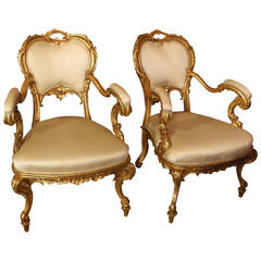 Pair of 18th Century Gilt Carved Armchairs