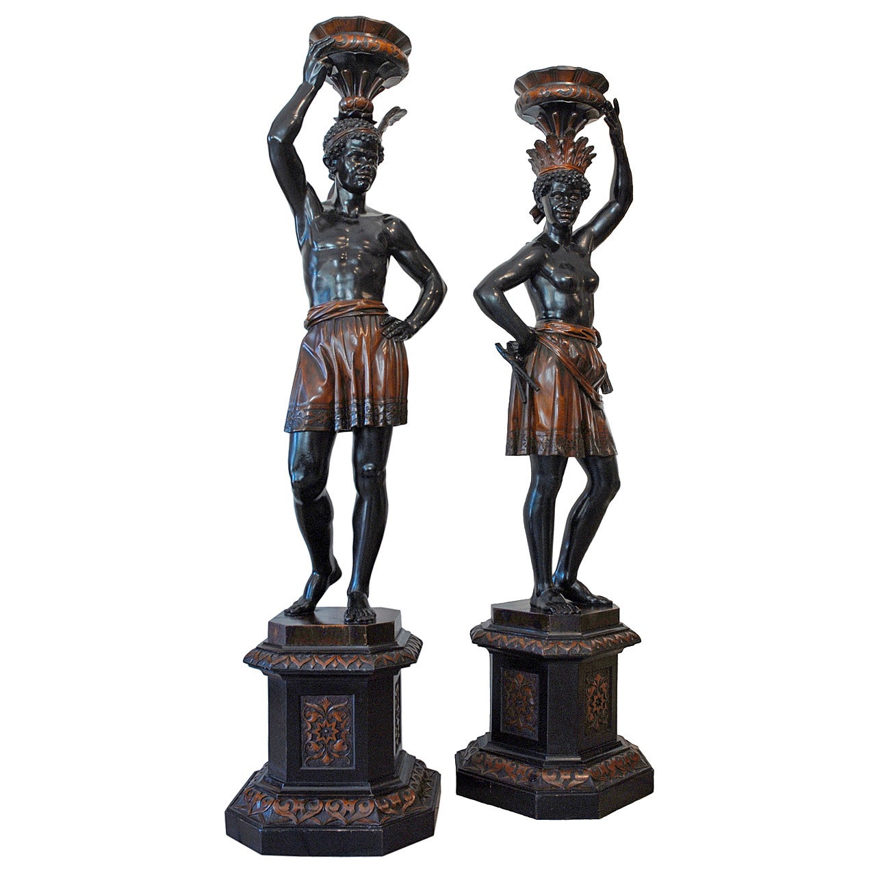 Pair of 19th Century Lacquered Pinewood Italian Black Moors For Sale