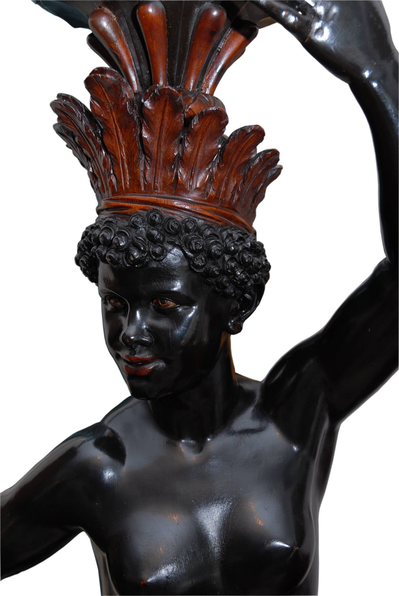 Pair of 19th Century Lacquered Pinewood Italian Black Moors In Good Condition For Sale In Milan, IT