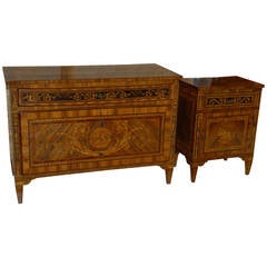 Antique Inlaid Commode with a Companion Side Cabinet in the Manner of Maggiolini