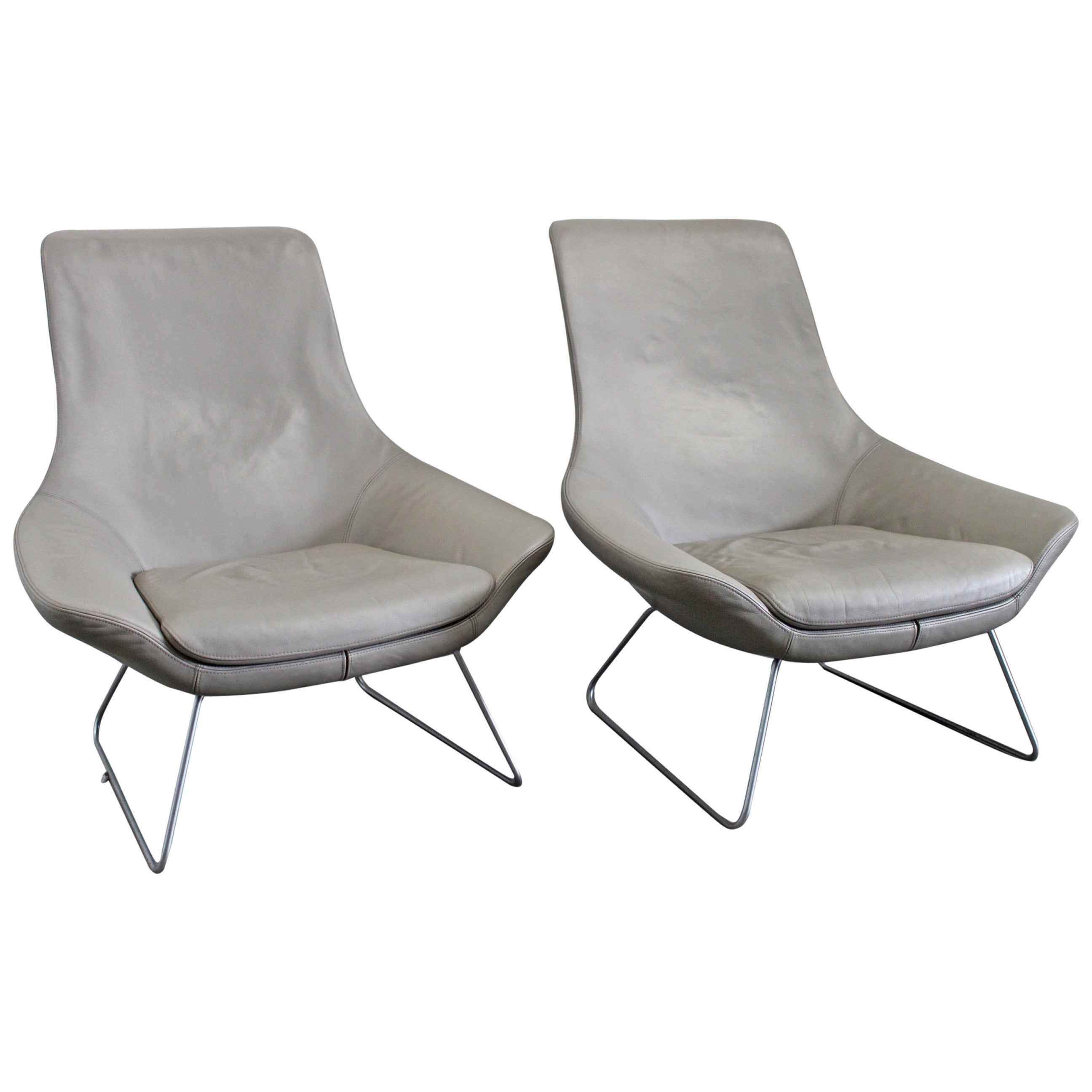 Walter Knoll "Flow 210-10" Armchairs in Grey Leather by PearsonLloyd