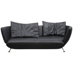 De Sede "DS 102/30" Large Sofa Chaise in Jet Black Leather by Mathias Hoffman