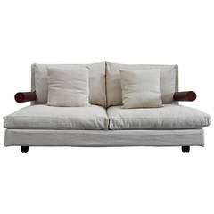 B&B Italia “Baisity” Large Two-Seat Sofa in Cream Woven Linen Fabric by Citterio