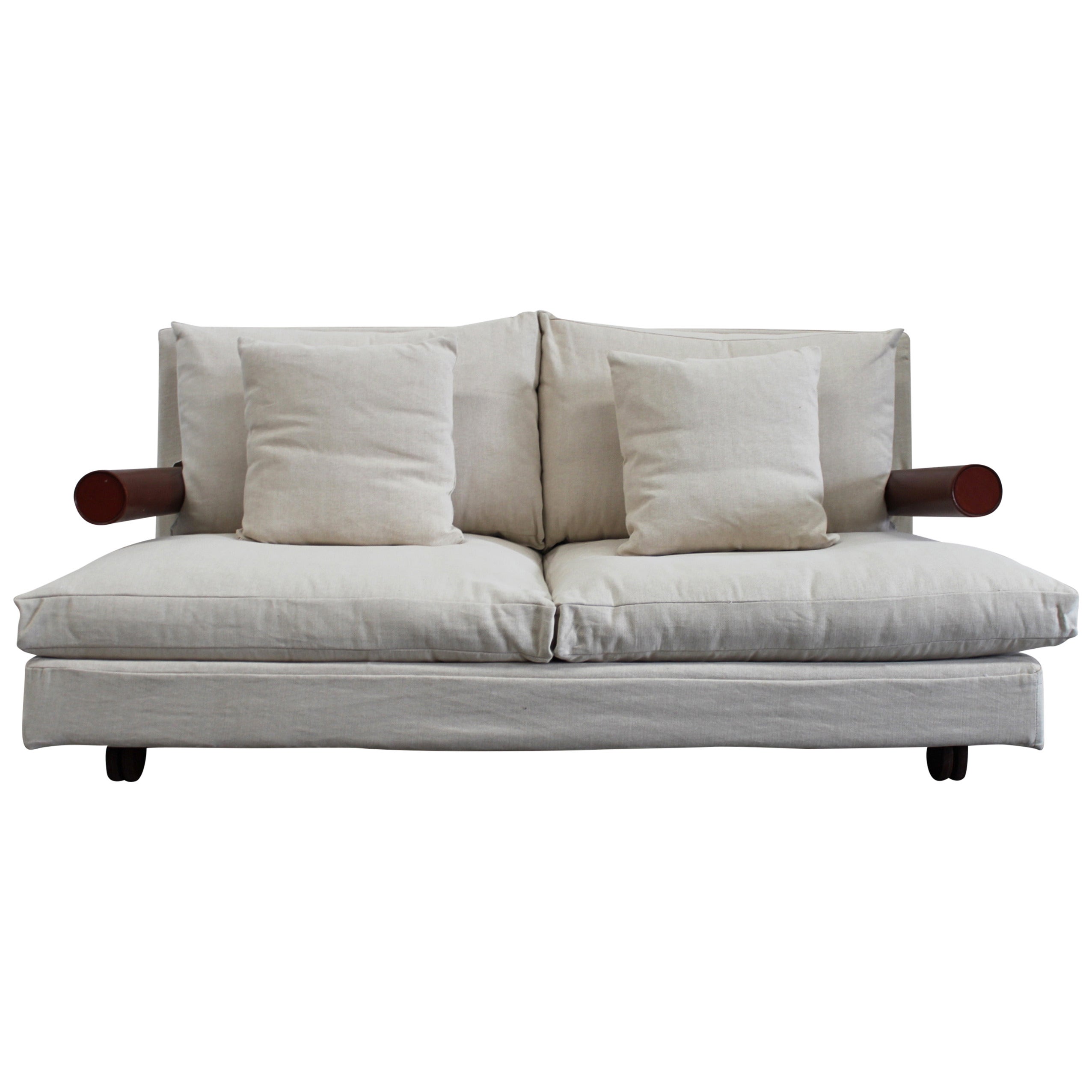 B&B Italia “Baisity” Large Two-Seat Sofa in Cream Woven Linen Fabric by Citterio
