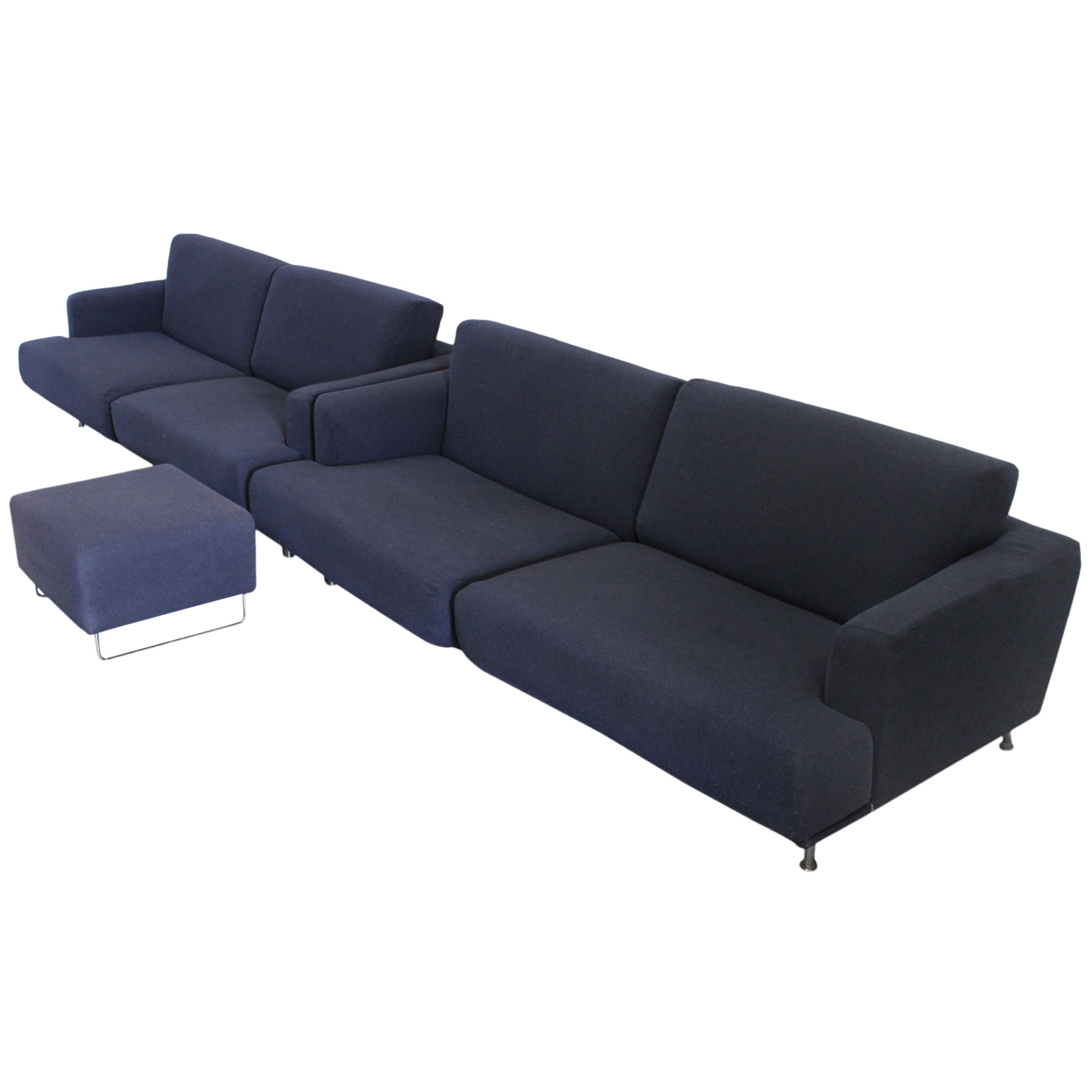 Cassina "253 Nest" Two Sofa and Ottoman Suite in Navy Blue Cashmere by Lissoni