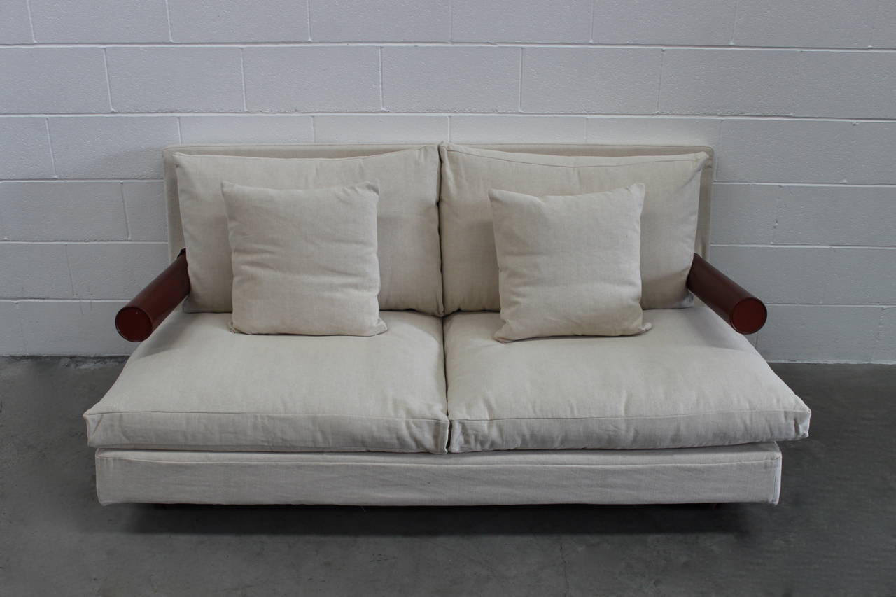 Modern B&B Italia “Baisity” Large Two-Seat Sofa in Cream Woven Linen Fabric by Citterio
