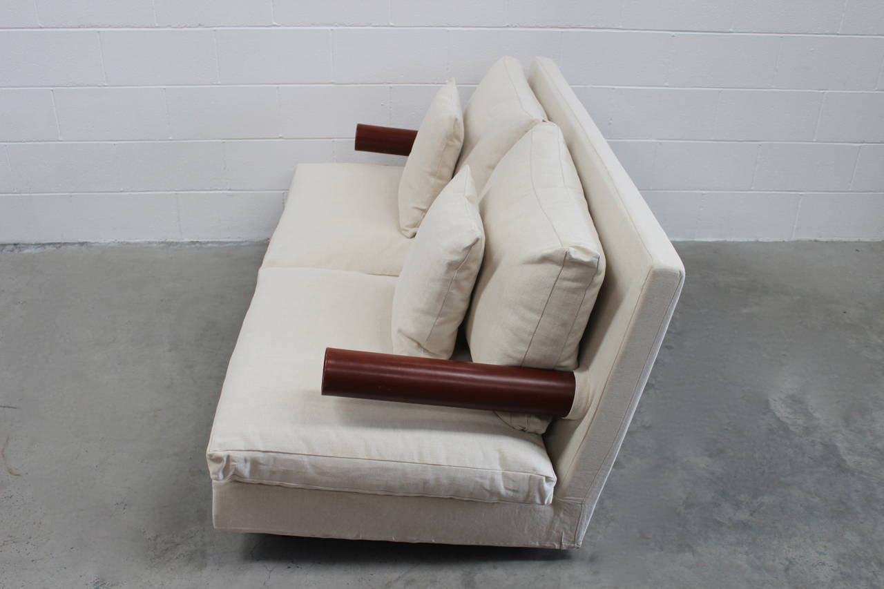 Hand-Crafted B&B Italia “Baisity” Large Two-Seat Sofa in Cream Woven Linen Fabric by Citterio
