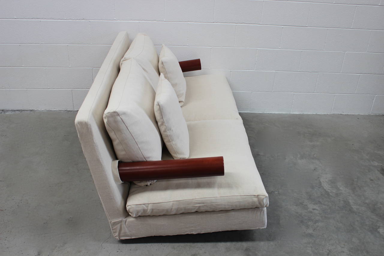 Italian B&B Italia “Baisity” Large Two-Seat Sofa in Cream Woven Linen Fabric by Citterio